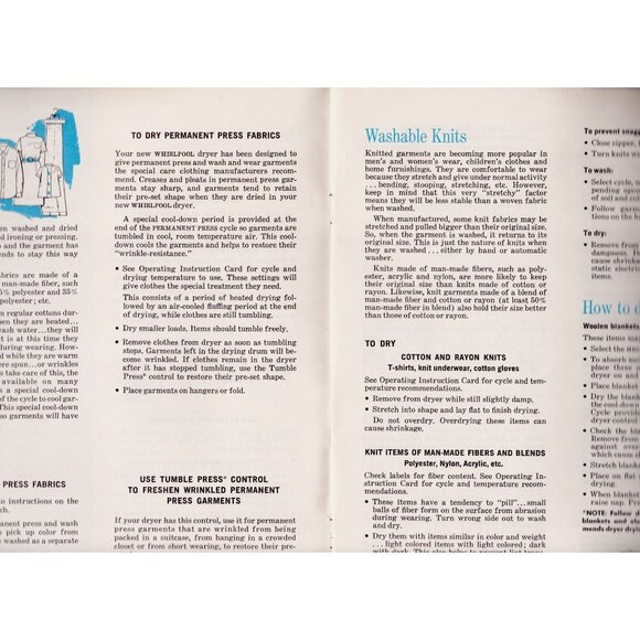 1974 Whirlpool Dryer Owner Booklet | Illustrated Fabric Guide Manual - Picture 3 of 7
